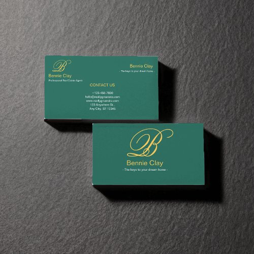 Green Beige Elegant Real Estate Agent  Business Card