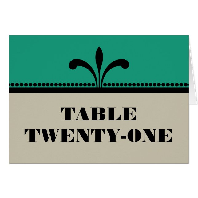Green/Beige Fancy Art Deco Table Number Card (Front Horizontal)