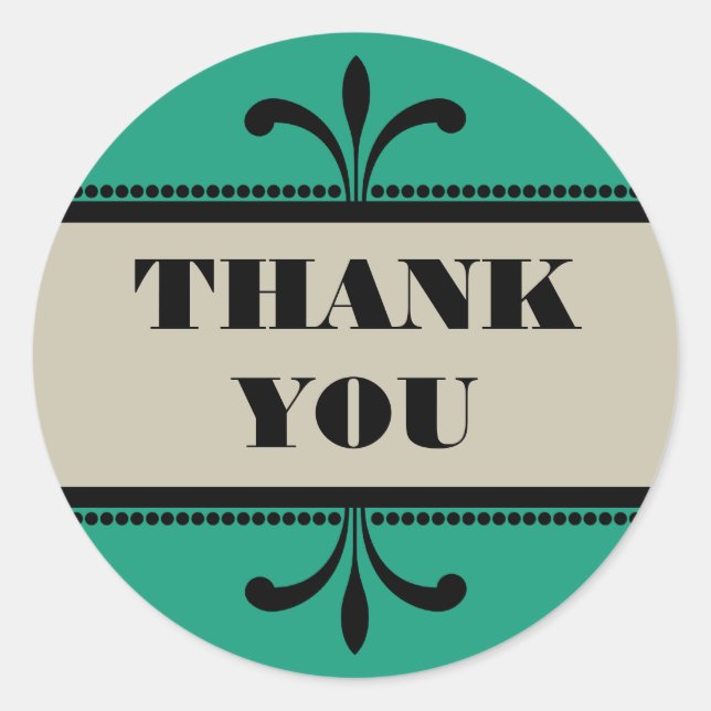 Green/Beige Fancy Art Deco Thank You Stickers (Front)