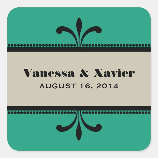 Green/Beige Fancy Art Deco Wedding Stickers (Front)