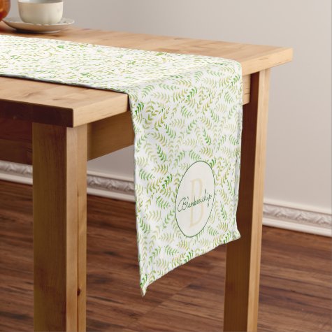 Green Beige Fern Leaf Pattern Custom Monogram Name