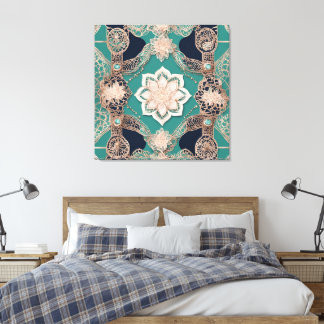 Green & beige floral patterns canvas print