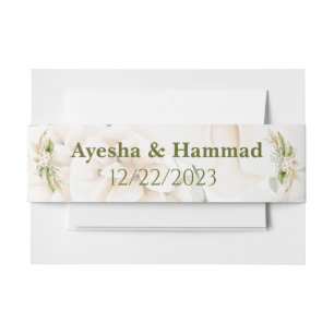 Green & Beige Floral Wedding Invitation Belly Band
