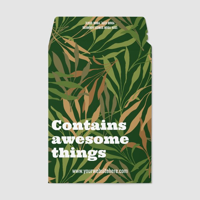 Green Beige Fronds Contains Awesome Things Envelope Mailers (Front)