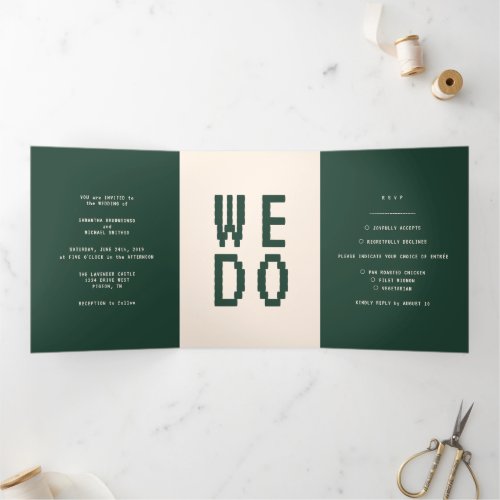 Green beige Gamer Formal minimal We do Wedding Tri_Fold Card