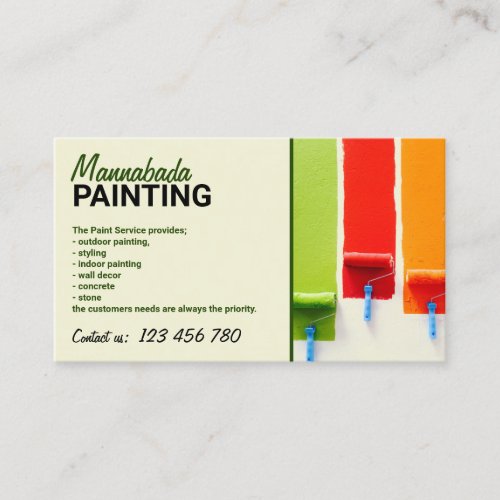 Green Beige House Interior Wall Painting Service Business Card