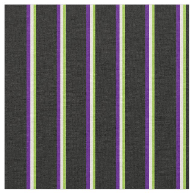 Green, Beige, Indigo & Black Stripes Pattern Fabric (Close Up)