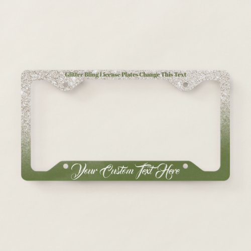 Green Beige Lady Sparkle Bling License Plate Frame