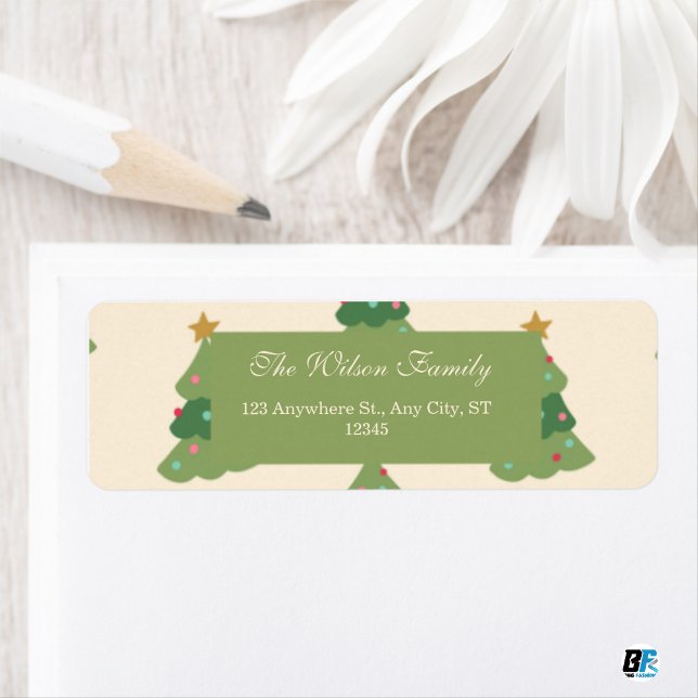 Green Beige Modern Christmas Tree Pattern  Label (Creator Uploaded)