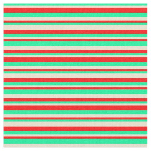 Green, Beige & Red Lined Pattern Fabric