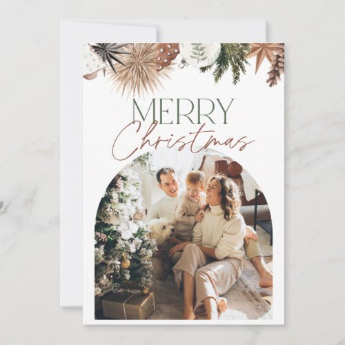 Green Beige Rustic Arch Photo Christmas Card