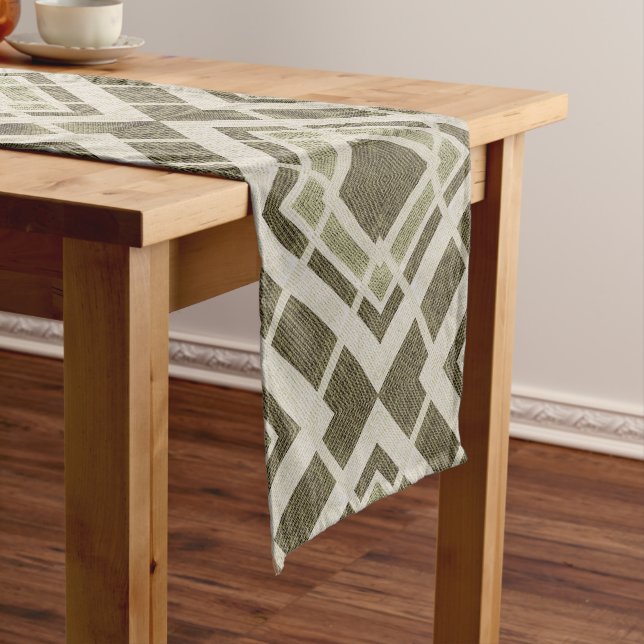 Green & Beige Striped Arrow Pattern Table Runner (In Situ)