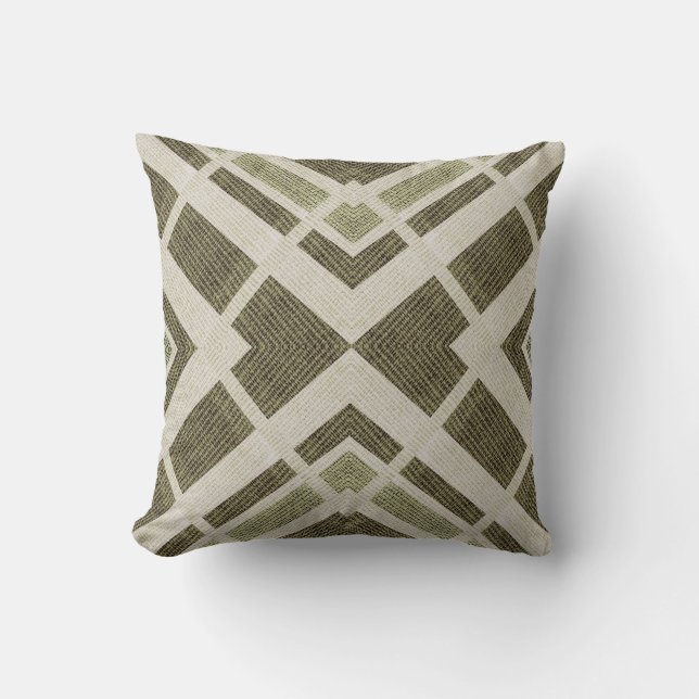 Green & Beige Striped Arrow Pattern Throw Pillow (Front)