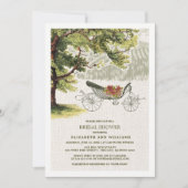 Green Beige Vintage Oak Tree Burlap Bridal Shower Invitation (Front)