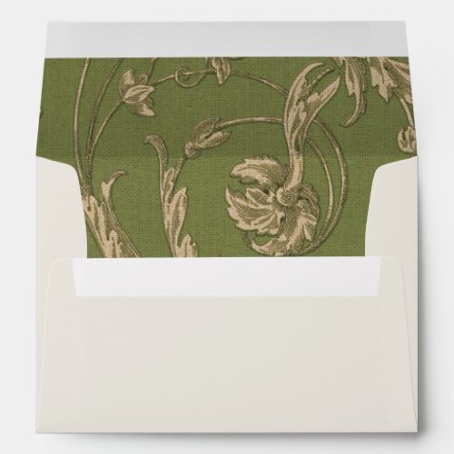 Green Beige Vintage Pattern Burlap Texture Wedding Envelope