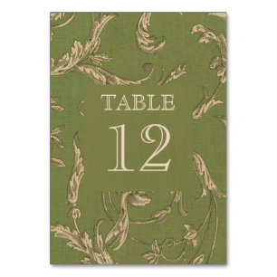 Green Beige Vintage Pattern Burlap Texture Wedding Table Number