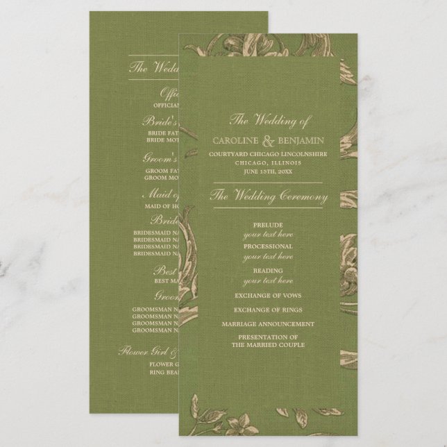 Green Beige Vintage Pattern Wedding Programs (Front/Back)