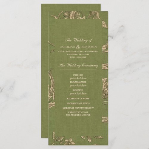 Green Beige Vintage Pattern Wedding Programs