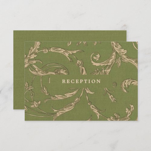 Green Beige Vintage Pattern Wedding Reception Card