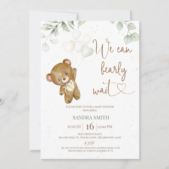 Green Beige We Can Bearly Wait Baby Shower Invitation | Zazzle