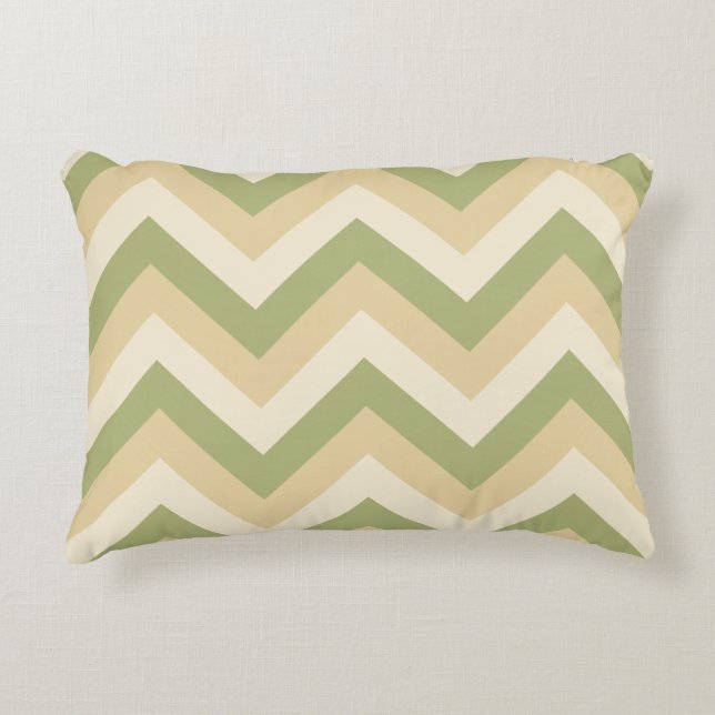 Green Beige Wedding Colors Modern Chevron Pattern Accent Pillow (Front)