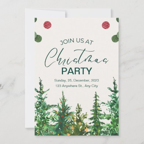 Green Beige Winter Christmas Party Invitation
