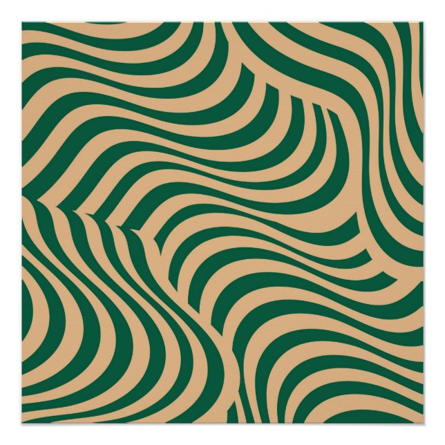 Green Beige Zebra Stripe Minimalist Spring Summer  Poster (Front)