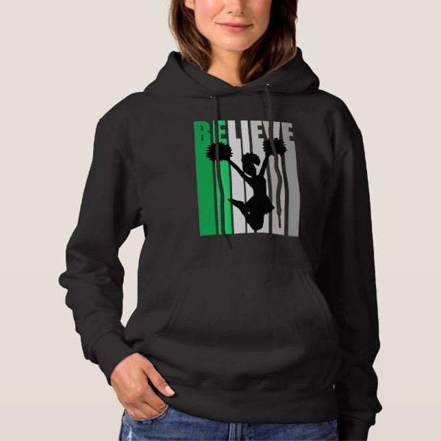 Green Believe Motivating Girls Cheerleading Retro  Hoodie (Front)