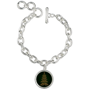 Green Bell Christmas Tree Charm Bracelet