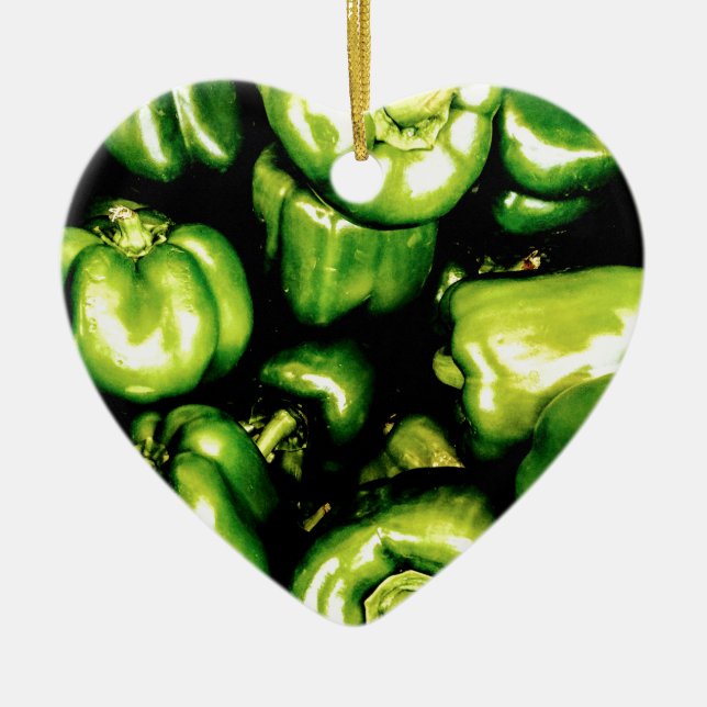 Green Bell Peppers Ceramic Ornament (Front)