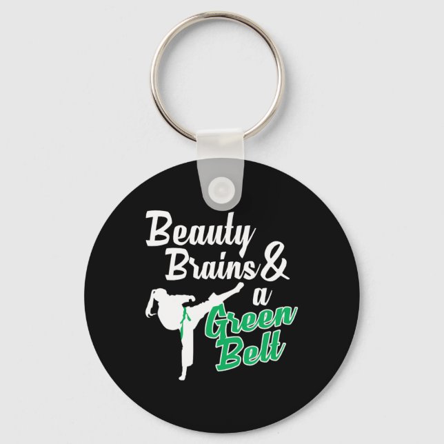 Green Belt Taekwondo Martial Arts Funny Judo Quote Keychain (Front)