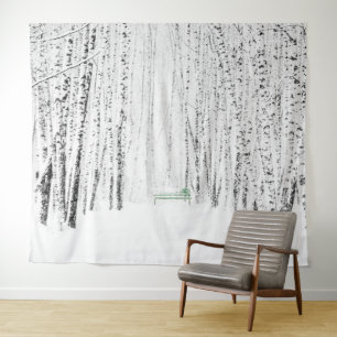 Green bench in winter park. Let it snow Christmas Tapestry