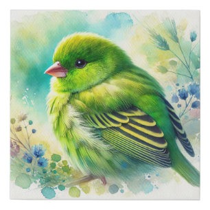 Green Bengal Finch 241024AREF115 - Watercolor Faux Canvas Print