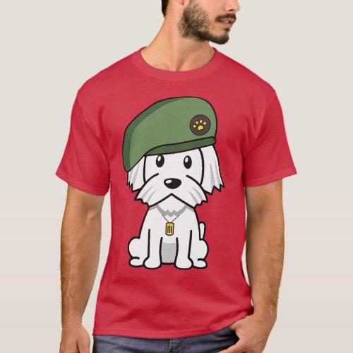 Green Beret white dog T_Shirt