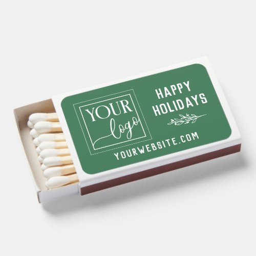 Green Berry Twig Happy Holidays Your Business Logo Matchboxes