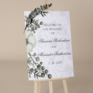 Green Berry Wreath Boho Damask Wedding Welcome