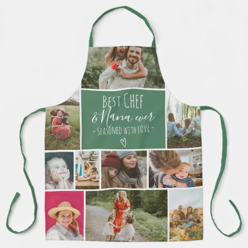 Green Best chef and grandma photo collage grid Apron