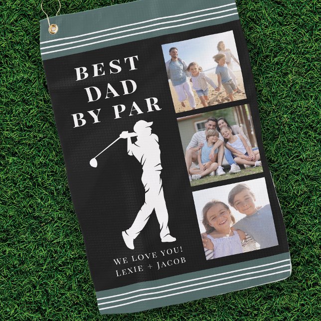 Green Best Dad by Par Photo Collage Golf Towel (Creator Uploaded)
