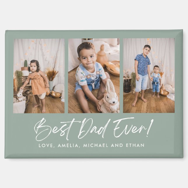 Green Best Dad Ever Three Photo Magnet (Front)
