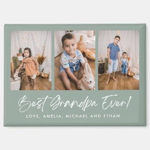 Green Best Grandpa Ever Three Photo Magnet