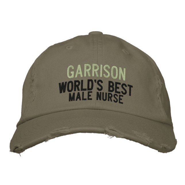 Green Best Male Nurse Custom Name Embroidered Baseball Hat (Front)