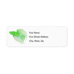 Green Betta Fish Watercolor Label