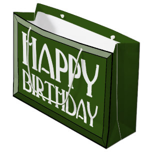 Green Beveled Happy Birthday Art Deco Large Gift Bag