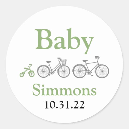 Green Bicycle Baby Shower Classic Round Sticker