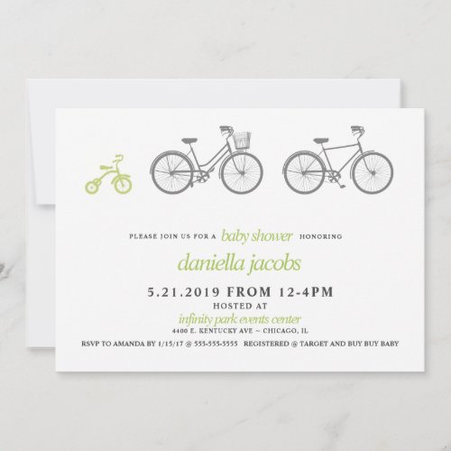 Green Bicycle Baby Shower Invitation