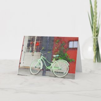 Green Bicycle In Brushstrokes Blank Inside