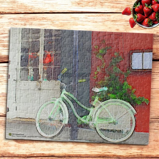 Green Bicycle In Brushstrokes Jigsaw Puzzle (Urban New Orleans scene puzzle)