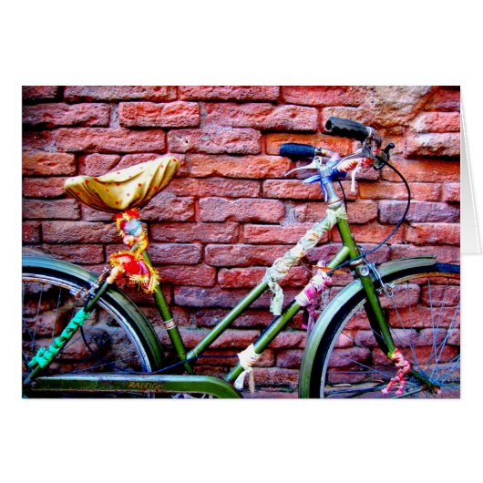 Green Bicycle Leaning Against a Brick Wall Cards (Front Horizontal)
