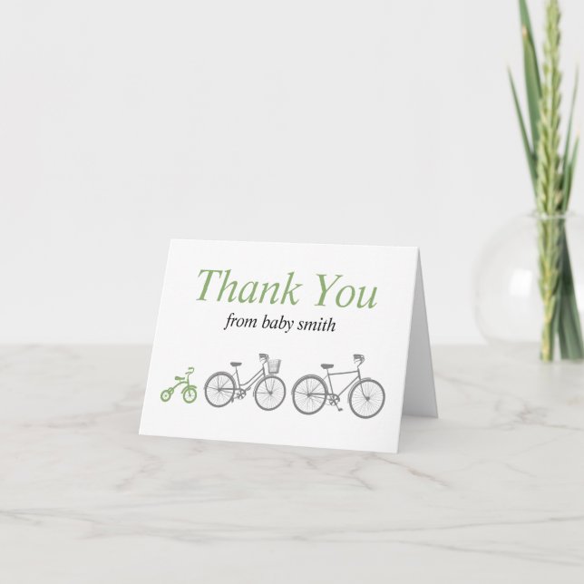 Green Bicycle Letterpress Thank You Card (Front)