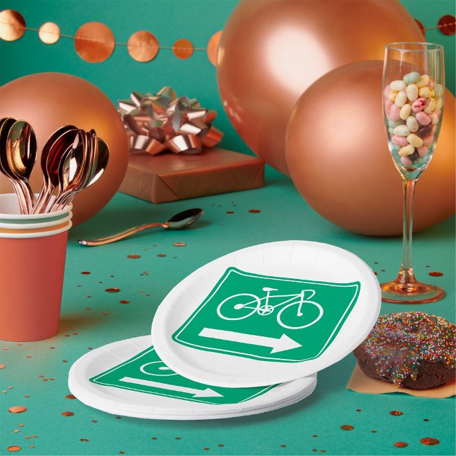 Green Bicycle Path Right Arrow Directional Sign Paper Plates (Creator Uploaded)